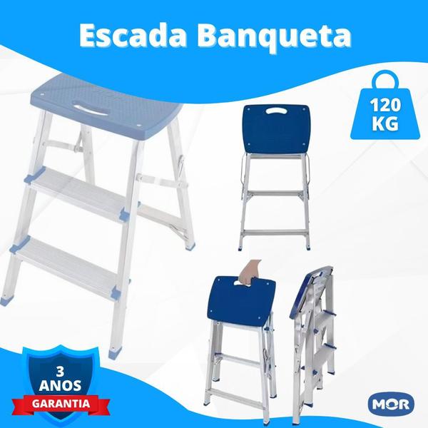 Imagem de Escada Aluminio Tipo Banqueta 3 Degraus Mor