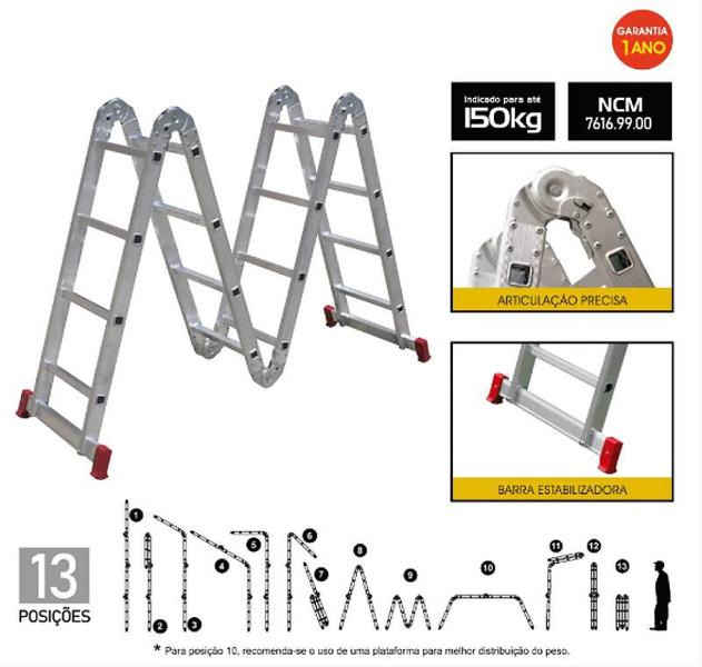 Imagem de Escada Articulada 4x4 Degraus em Alumínio BTF ESC0293