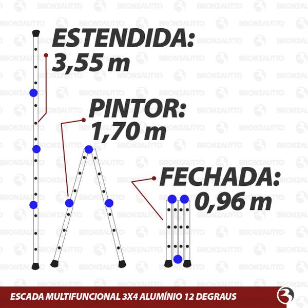 Imagem de Escada Articulada Aluminio 13 em 1 Multifuncional Plataforma Trava Rápida 12 degraus