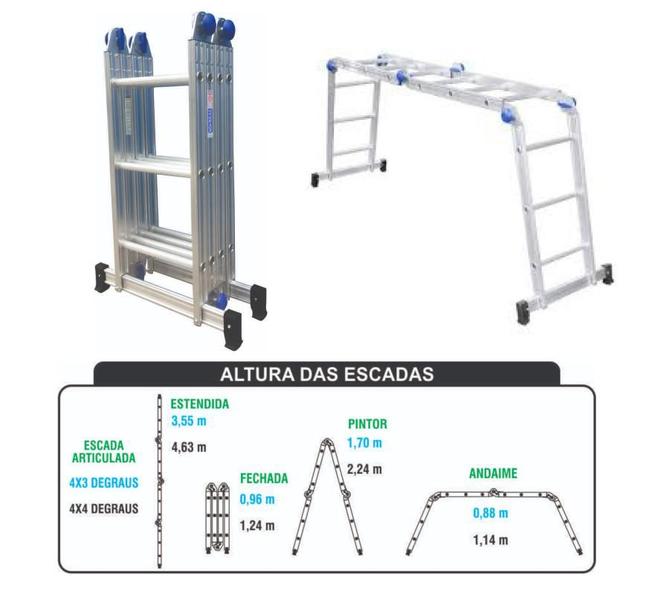 Imagem de Escada Articulada Alumínio 3x4 12 Degraus - Real Escadas