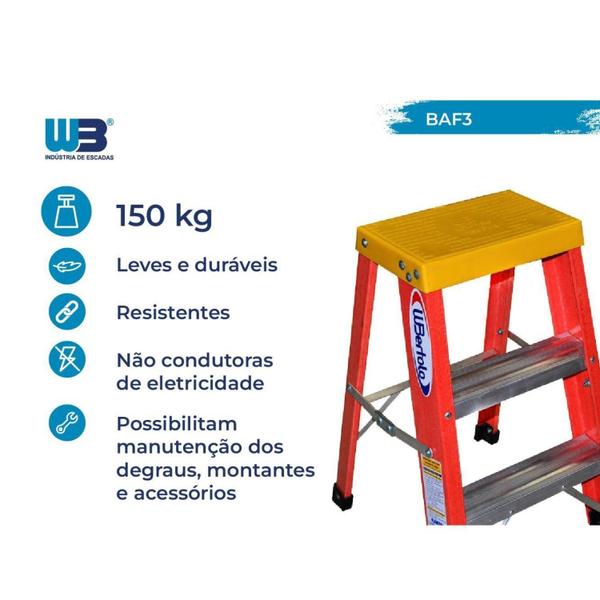 Escada Banqueta 60cm Fibra de Vidro com 2 Degraus e 1 Patamar WBertolo Imagem de Escada Banqueta 60cm Fibra de Vidro com 2 Degraus e 1 Patamar WBertolo