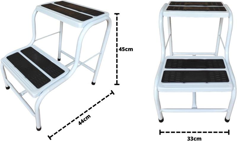 Imagem de Escada de Aço Multiuso Portátil Compacta Antiderrapante Escadinha Banqueta para Uso Doméstico Clínica e Hospitalar com 2 Degraus Utilaço - Branco