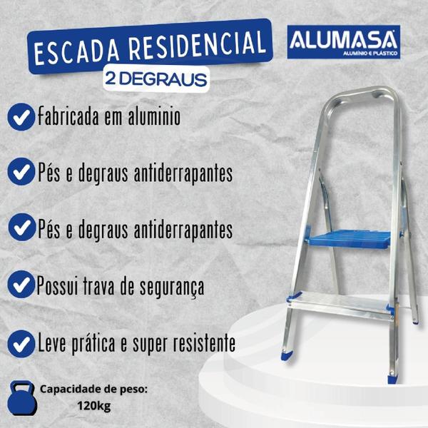 Imagem de Escada de Alumínio Domestica Residencial Alumasa - 2 Degraus