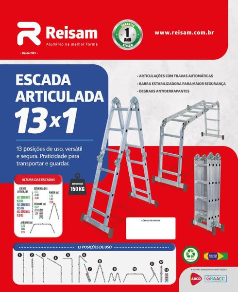 Imagem de Escada De Aluminio Multifuncional Articulada 4X3 3,4 Metros