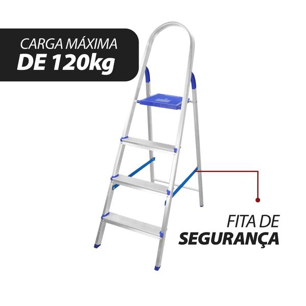 Imagem de Escada de Alumínio Zenite 4 Degraus Dobrável Reforçada Até 120kg 