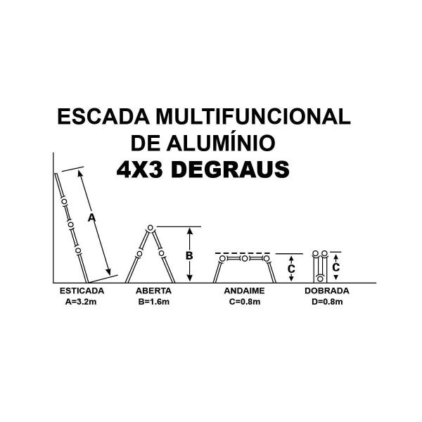 Imagem de Escada Multifuncional 4X3 Alumínio 12 Degraus 3,26M Starfer