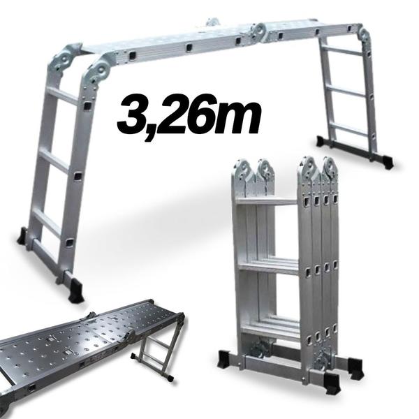 Imagem de Escada Multifuncional com Plataforma 4x3 Alumínio Extensível 12 Degraus 3,26m