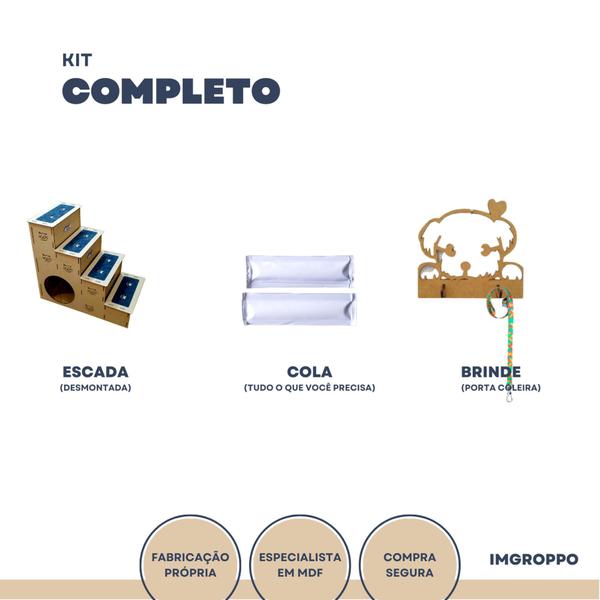 Escada PET MDF 4 degraus com carpete e toca para gato 60cm - IMGROPPO Imagem de Escada PET MDF 4 degraus com carpete e toca para gato 60cm