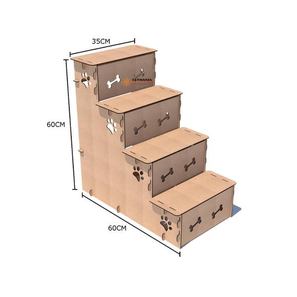 Imagem de Escada pet para cachorro ou gato em madeira MDF 3mm - 4 Degraus - altura de 60cm - ideal para PET até 10 kg 