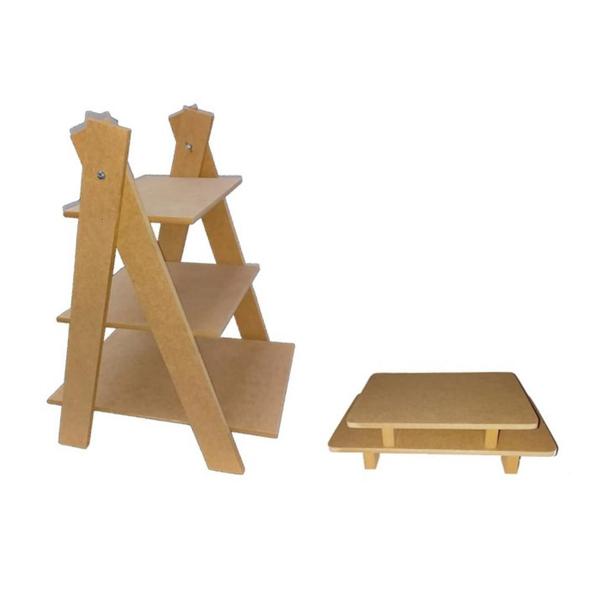 Escada Porta Doces De Mesa Para Festas 3 Andares - Mdf Cru - R&R Décor Imagem de Escada Porta Doces De Mesa Para Festas 3 Andares - Mdf Cru