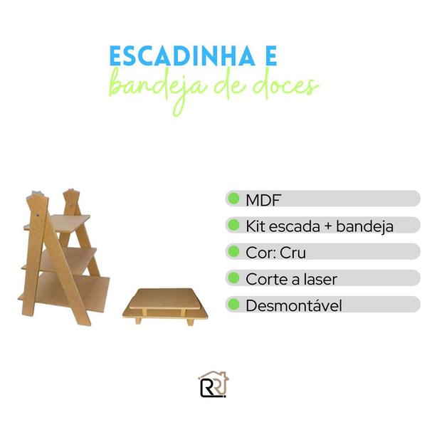 Escada Porta Doces De Mesa Para Festas 3 Andares - Mdf Cru - R&R Décor Imagem de Escada Porta Doces De Mesa Para Festas 3 Andares - Mdf Cru