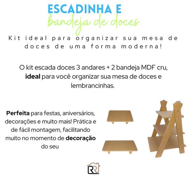 Escada Porta Doces De Mesa Para Festas 3 Andares - Mdf Cru - R&R Décor Imagem de Escada Porta Doces De Mesa Para Festas 3 Andares - Mdf Cru