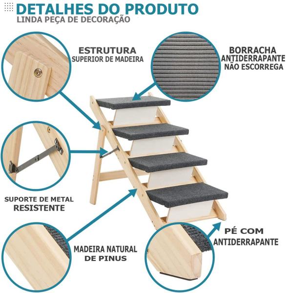 Escada Rampa Pet 4 Degraus 60 Cm Todas As Raças Alta Segura - Dogs & Cats Imagem de Escada Rampa Pet 4 Degraus 60 Cm Todas As Raças Alta Segura