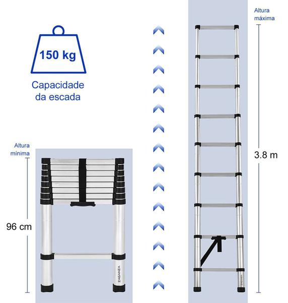 Imagem de Escada Telescópica de Aluminio 13 Degraus 3.8m Zaganza