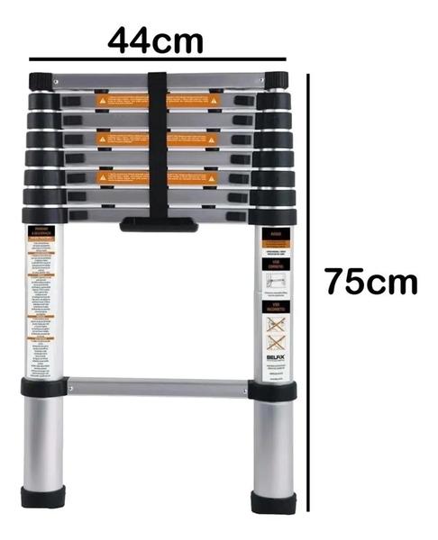 Imagem de Escada Telescópica de Alumínio 8 Degraus 2,60 Mt - Suporta Até 150 Kg