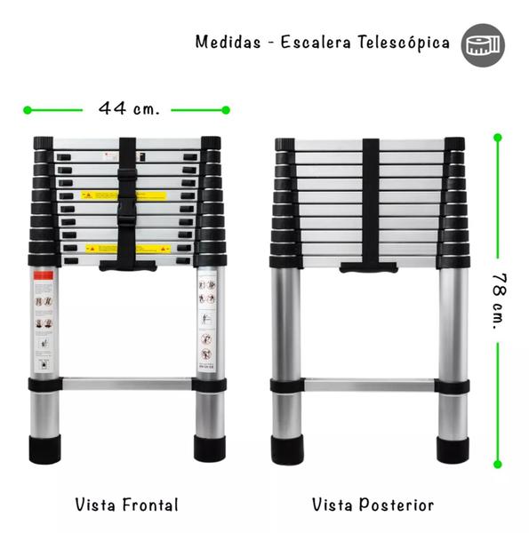 Imagem de Escada Telescopica Extensiva Aço Inoxidável 11 Degraus 3,2m 