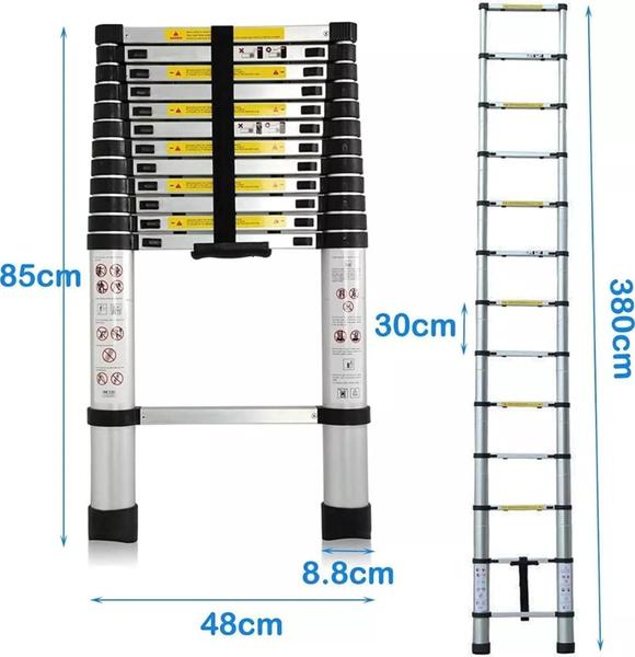 Imagem de Escada Telescopica Extensiva Aço Inoxidável 13 Degraus 3,8M