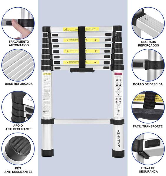 Imagem de Escada Telescópica Extensiva De Alumínio 13 Degraus 3,8 M