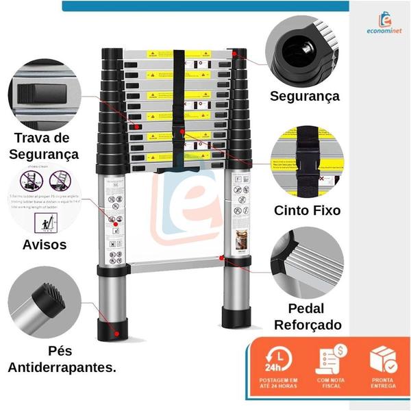 Imagem de Escada telescópica extensível em alumínio 10 degraus 3,2 metros