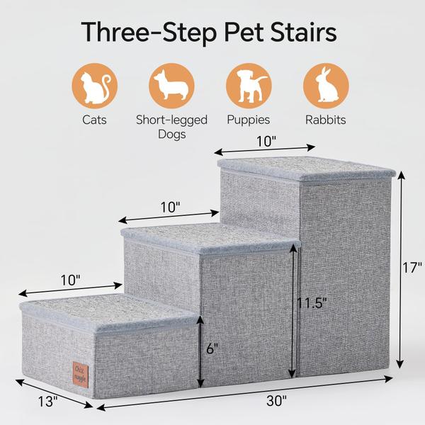 Imagem de Escadas para cães ChixNuggle de 3 etapas para cama e sofá - 43 cm H, cinza