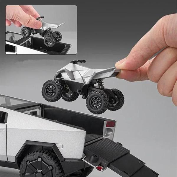 Imagem de Escala 1:24 Tesla Cybertruck Liga Diecast Modelo Brinquedo Veículo Off-Road Com Som E Luz Presente