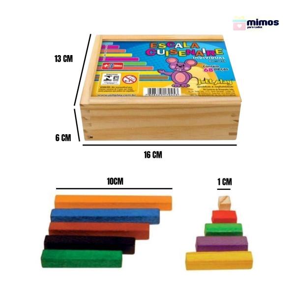 Imagem de Escala Cuisenaire 68 peças Brinquedo Pedagógico Matemática Madeira - Jottplay - 5 anos