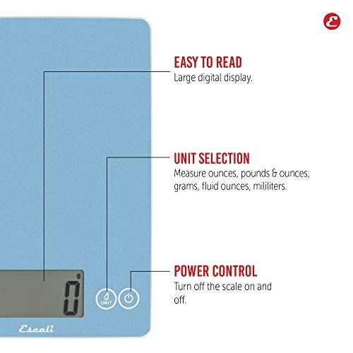 Imagem de Escala de alimentos escali Arti Glass Em escala digital de bancada, panificação e escala de cozimento com nutrição e contador calórico, capacidade de 15 libras, 9" x 6,5" x .75", Sky Blue