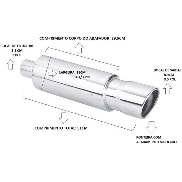 Imagem de Escapamento abafador esportivo saida 89mm Encaixe 51mm inox