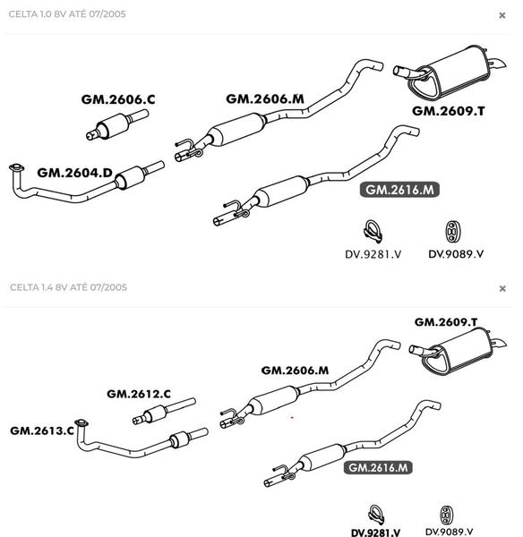 Imagem de Escapamento Intermediário CELTA 1.0/1.4 8V 1992 1993 1994 1995 1996 1997 1998 1999 2000 2001 2002 2003 2004 ATÉ 07/2005 Original -Mastra GM2606M