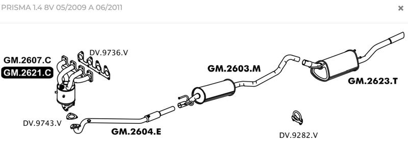 Imagem de Escapamento Intermediário PRISMA 1.4 8V 05/2009 2010 até 06/2011-Mastra GM2603M