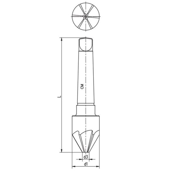 Imagem de Escareador Haste Cone Morse 2 - Med. 25,0mm x 60º - Dente Reto, Corte à Direita, DIN 334 B - Aço HSS (M2) - Cód. 4202 - INDAÇO