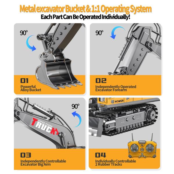 Imagem de Escavadeira de controle remoto Toy BLUEYAK 17CH com pá de metal 8-12Y