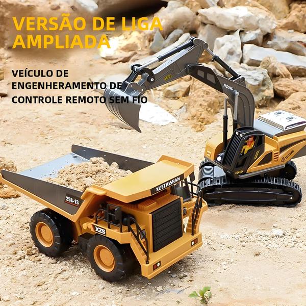 Imagem de Escavadeira e Dumper RC para Crianças - 24g - Controle Remoto