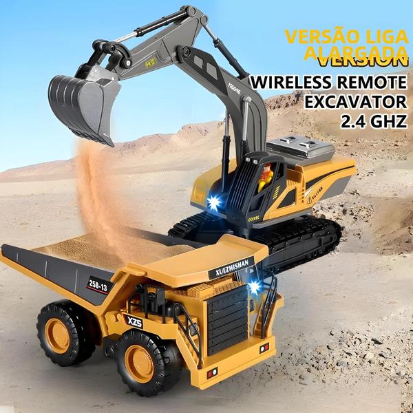 Imagem de Escavadeira e Dumper RC para Crianças - 24g - Controle Remoto