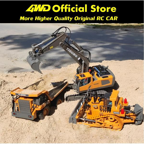 Imagem de Escavadeira RC 4WD - Brinquedo de Controle Remoto com Caminhão Basculante e Bulldozer