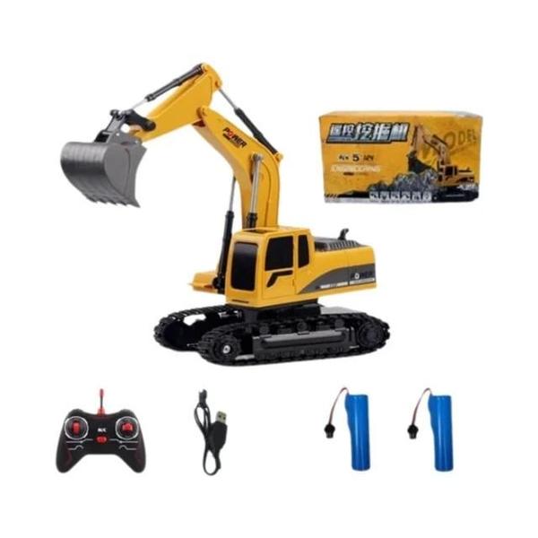 Imagem de Escavadeira RC 4WD - Brinquedo de Controle Remoto com Caminhão Basculante e Bulldozer