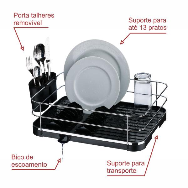 Imagem de Escorre Louça Fácil Pratos + Porta Talheres Bandeja Bancada