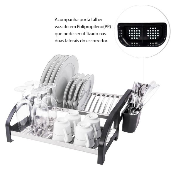 Imagem de Escorredor 16 Pratos Inox Cama Preto