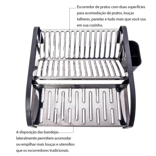 Imagem de Escorredor 16 Pratos Inox Cama Preto