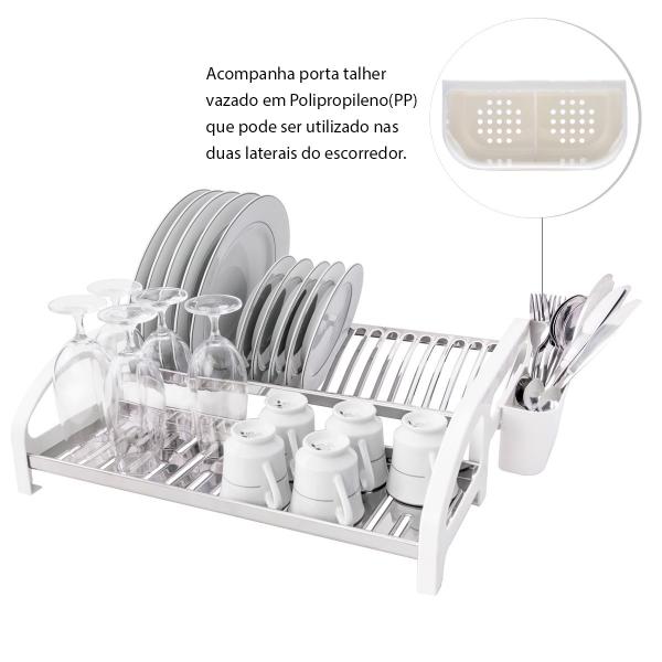 Imagem de Escorredor 20 pratos Inox Cama Branco