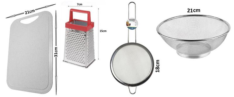 Imagem de Escorredor 21Cm Tabua 31X21Cm Ralador 15X7 Peneira 18Cm