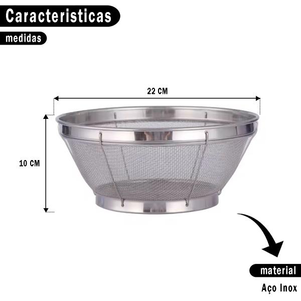 Imagem de Escorredor de Alimentos Multiuso em Aço inox legumes Verduras Macarrão Coar Escorrer Lavador de Alimentos 22 cm PF01