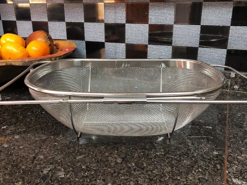 Imagem de Escorredor de arroz inox macarrão com alça peneira de cozinha coar e escorrer 34x24x11cm MimoStyle