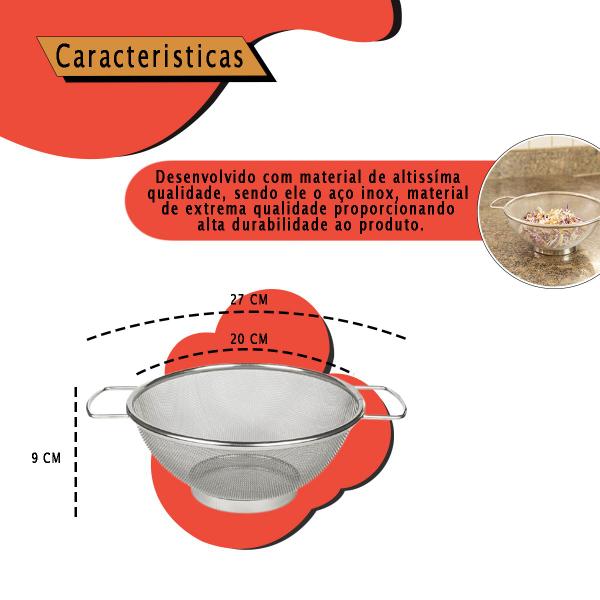 Imagem de Escorredor de Cozinha Alimentos Multiuso em Aço inox Legumes Verduras Macarrão Coar Escorrer de Alimentos 20 cm