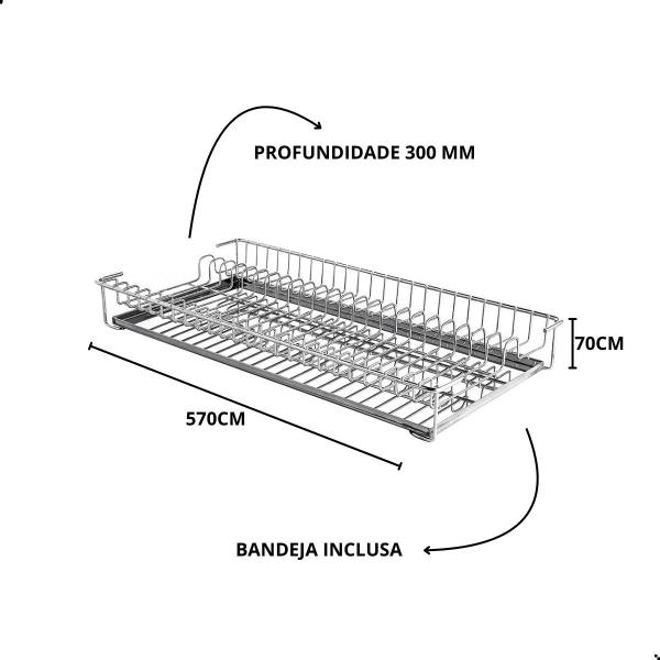 Imagem de Escorredor De Embutir 570mm Cromado Com Bandeja Inox MOD700