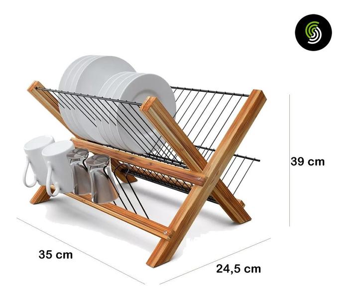 Imagem de Escorredor De Louça Dobrável Madeira Teca Linha Black Retrô
