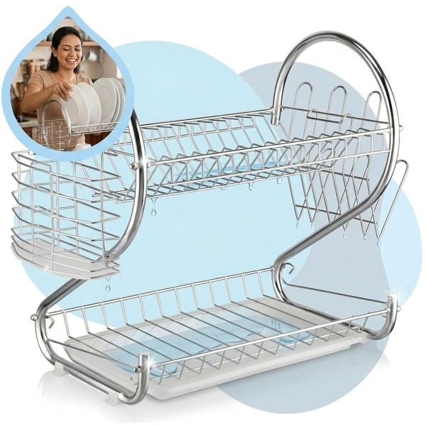 Escorredor de Louça Duplo Inox 2 Andares Porta Pratos Talheres Cozinha Moderno Resistente Shokki Escorredor de Louça Duplo Inox 2 Andares Porta Pratos Talheres Cozinha Moderno Resistente Shokki