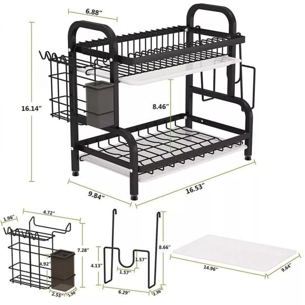 Imagem de Escorredor de Louça Inox Com Porta Pratos Talheres 2 Andares