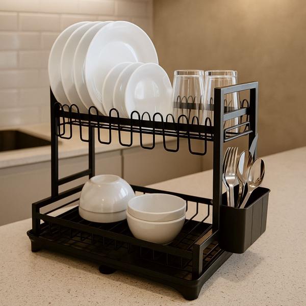 Escorredor De Louça Inox Porta Talheres Prato Copos 2 Andar Preto - BrinqLar Escorredor De Louça Inox Porta Talheres Prato Copos 2 Andar Preto - BrinqLar