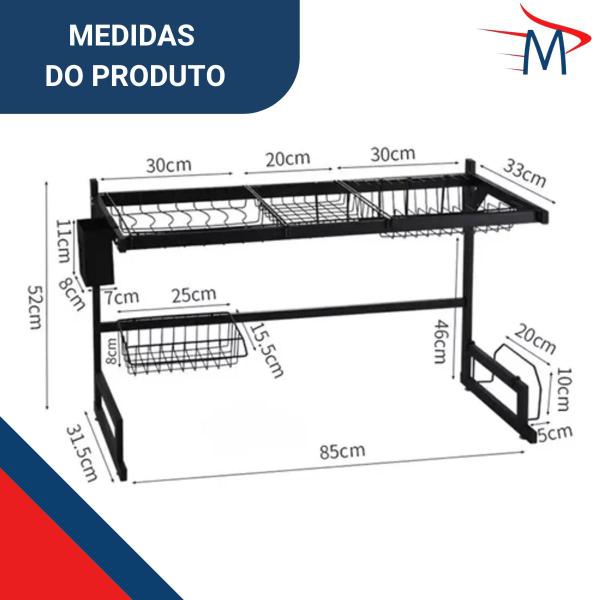 Imagem de Escorredor de Louça Inox Suspenso + Conjunto de Facas p/ Cozinha